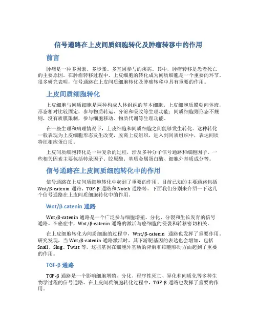 信号通路在上皮间质细胞转化及肿瘤转移中的作用