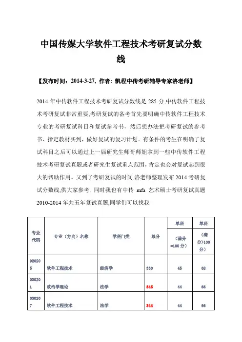 中国传媒大学软件工程技术考研复试分数线