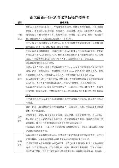 正戊酸正丙酯-危险化学品操作要领卡