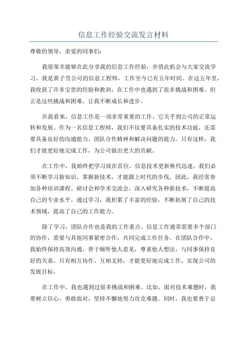 信息工作经验交流发言材料