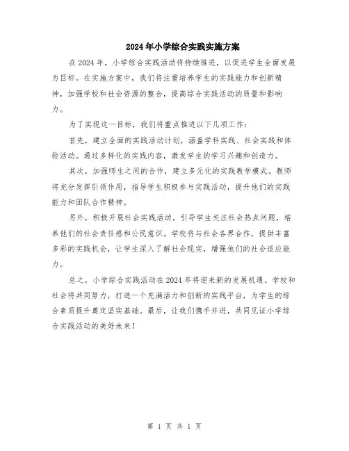 2024年小学综合实践实施方案