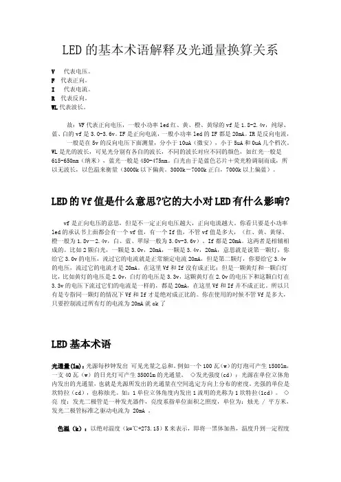 LED的基本术语解释及光通量换算关系