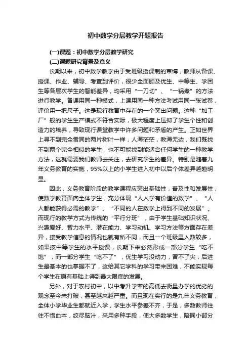初中数学分层教学开题报告