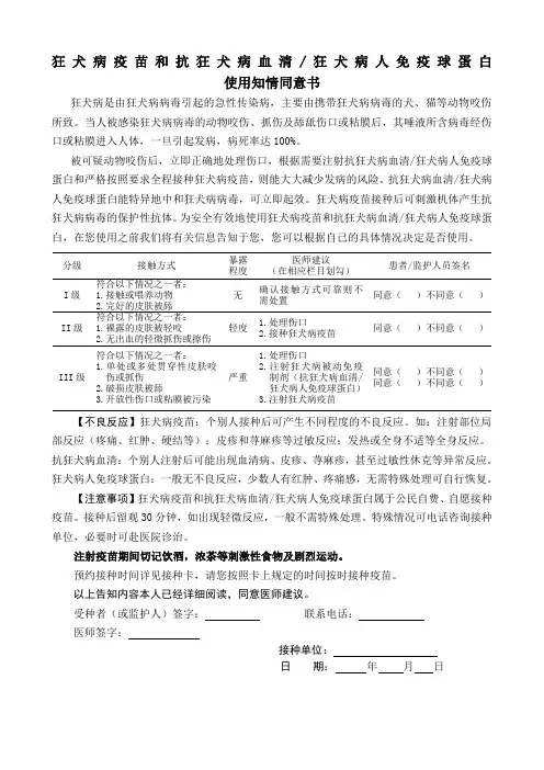 狂犬疫苗接种知情同意书