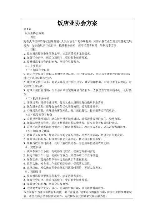 饭店业协会方案