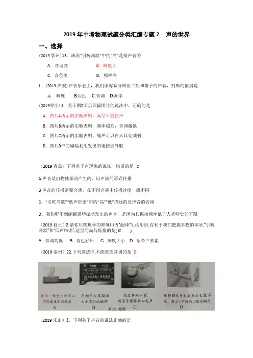 2019年中考物理试题分类汇编专题2    声的世界