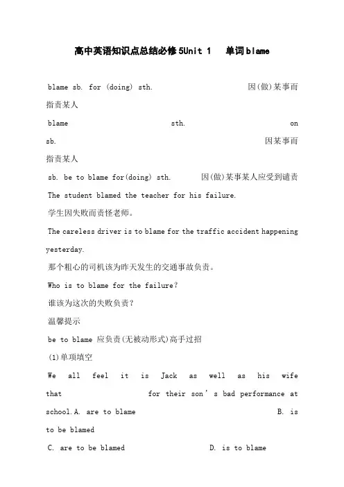 高中英语知识点总结必修5Unit 1   单词blame