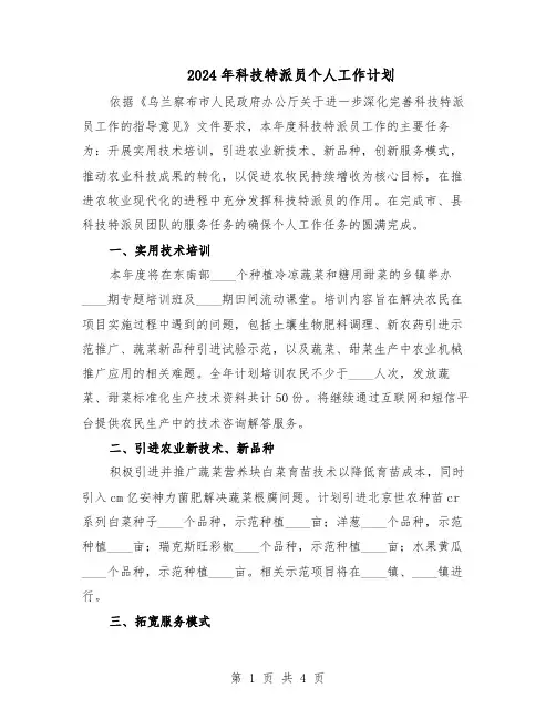2024年科技特派员个人工作计划（二篇）