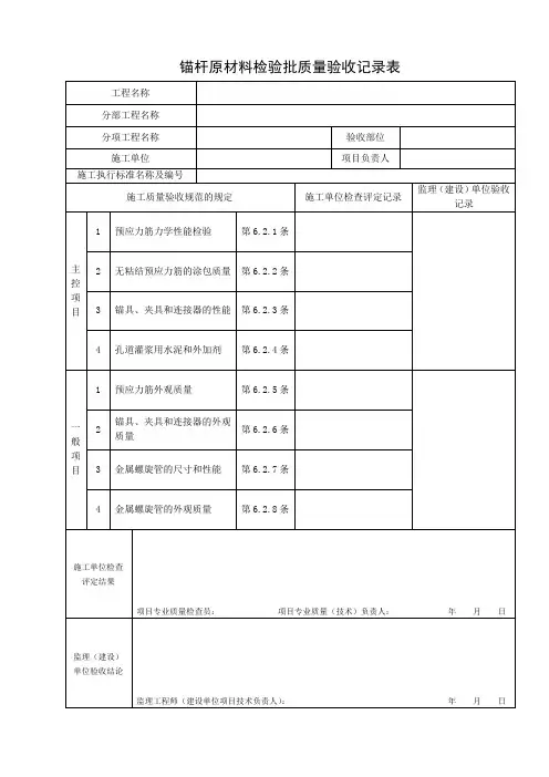 锚杆原材料检验批质量验收记录表
