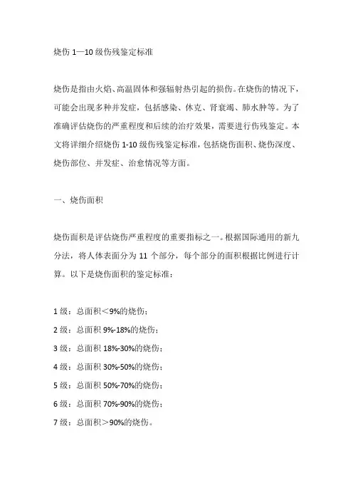 烧伤1—10级伤残鉴定标准