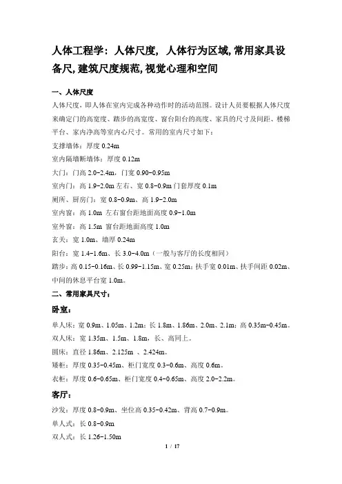 人体工程学——人体尺度, 人体行为区域,常用家具设备尺,建筑尺度规范,视觉心理和空间(完整版)