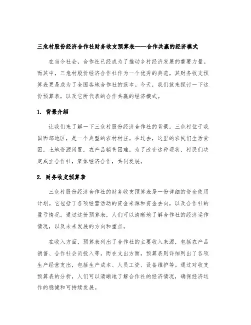 三危村股份经济合作社财务收支预算表