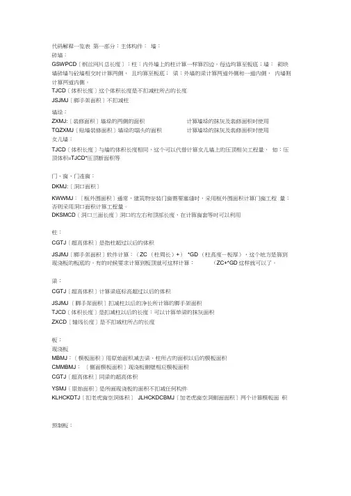 广联达工程量表达式代码解释
