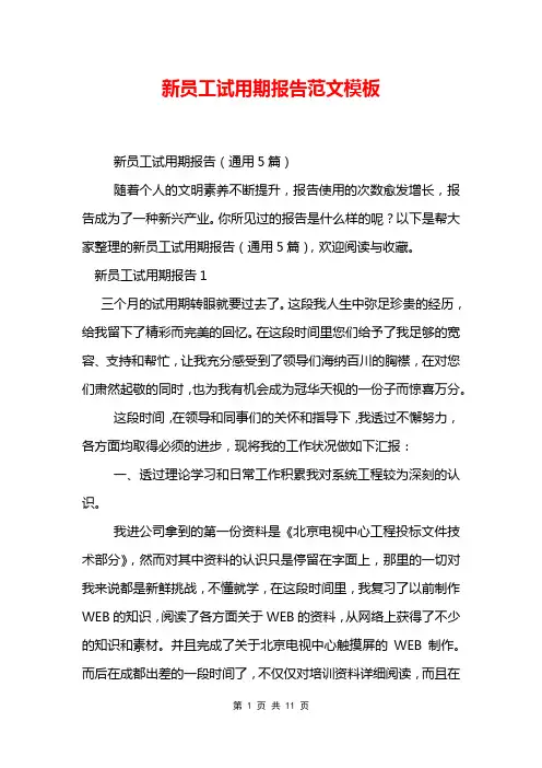 新员工试用期报告范文模板