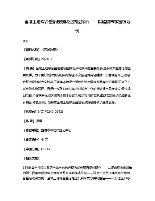 全域土地综合整治规划试点路径探析——以醴陵市东富镇为例
