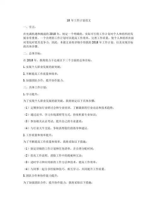 18年工作计划范文
