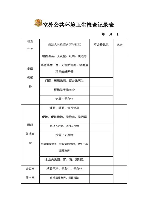 室外公共环境卫生检查记录表