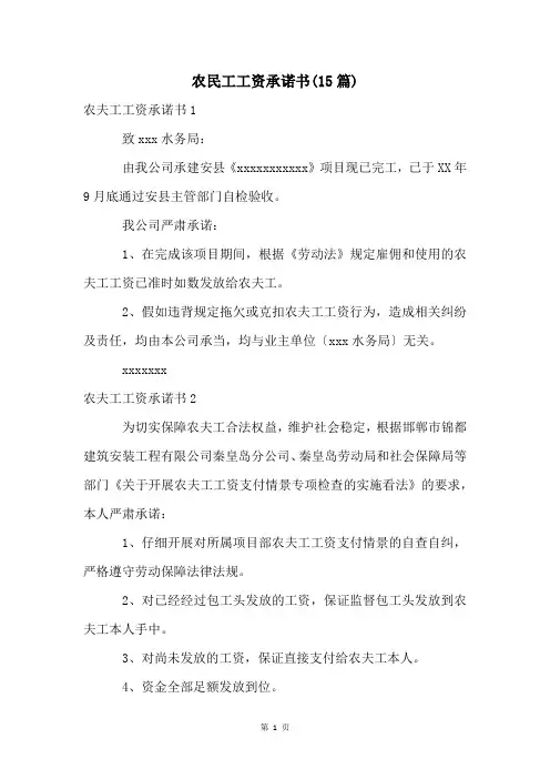 农民工工资承诺书(15篇)