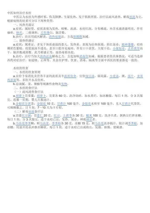 中医、饮食治疗水痘【验方】