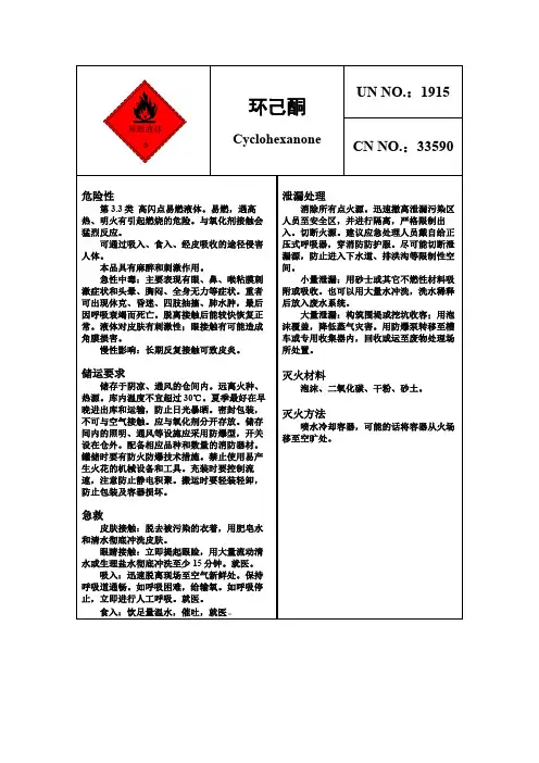 危险化学品安全卡—环己酮