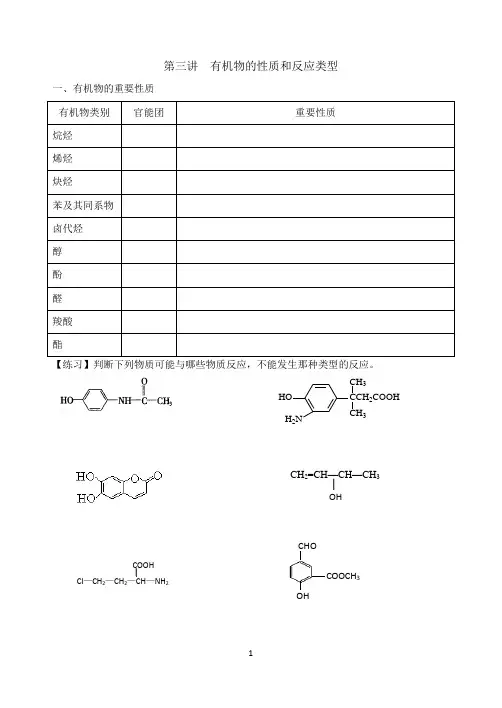 高三复习 有机物的性质和反应类型