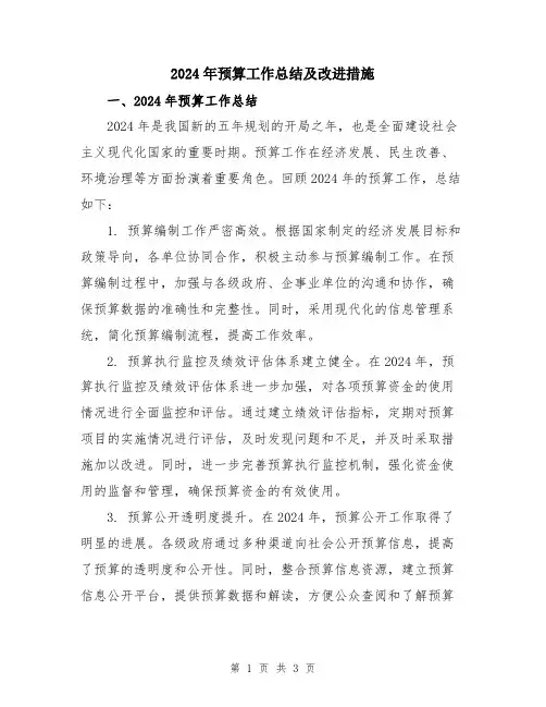 2024年预算工作总结及改进措施