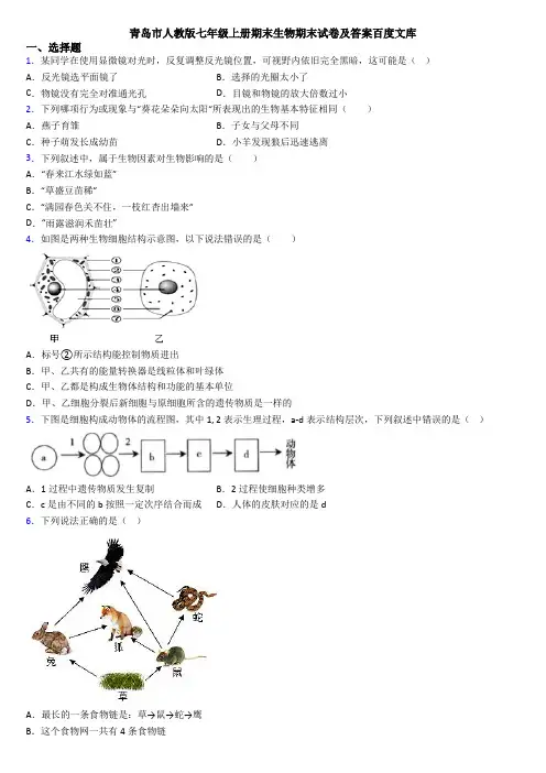 青岛市人教版七年级上册期末生物期末试卷及答案百度文库