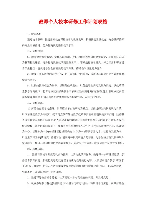 教师个人校本研修工作计划表格