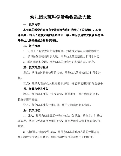 幼儿园大班科学活动教案放大镜