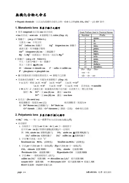 无机化合物之命名
