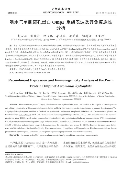嗜水气单胞菌孔蛋白OmpF重组表达及其免疫原性分析