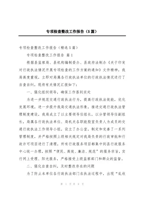 专项检查整改工作报告(5篇)
