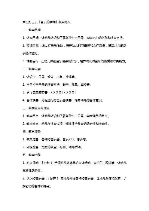 中班打击乐《音乐的瞬间》教案范文