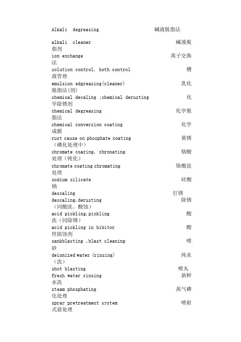 涂装专业词汇中英文