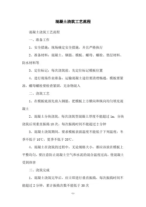 混凝土浇筑工艺流程