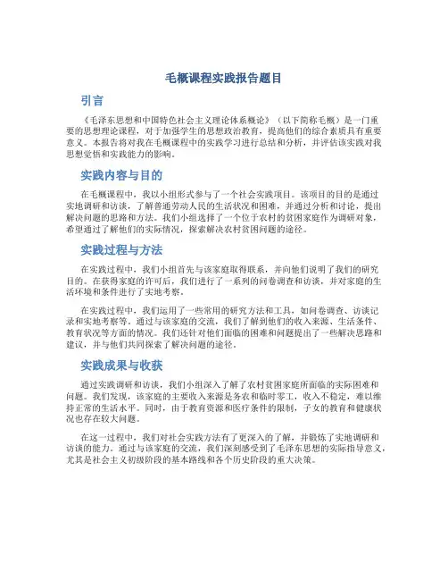 毛概课程实践报告题目