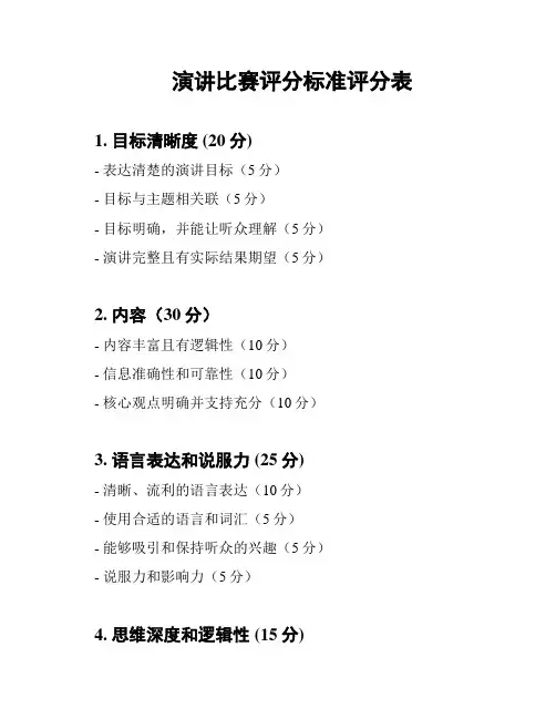演讲比赛评分标准评分表