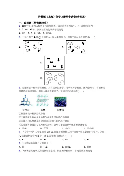 沪教版(上海)初三化学上册期中试卷(含答案)