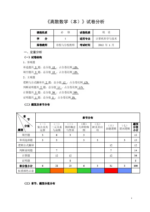 《离散数学(本)》试卷分析
