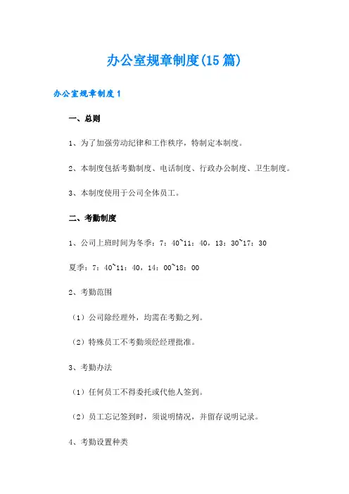 办公室规章制度(15篇)