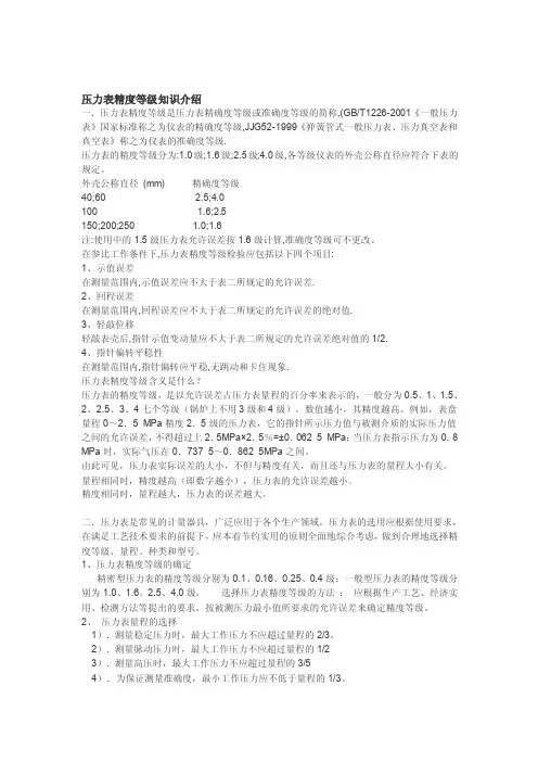 压力表精度等级、量程、种类选择常识介绍[精华]