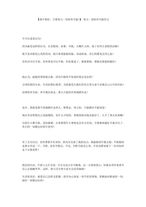 【别不相信,只要努力一切皆有可能!】 努力一切皆有可能作文
