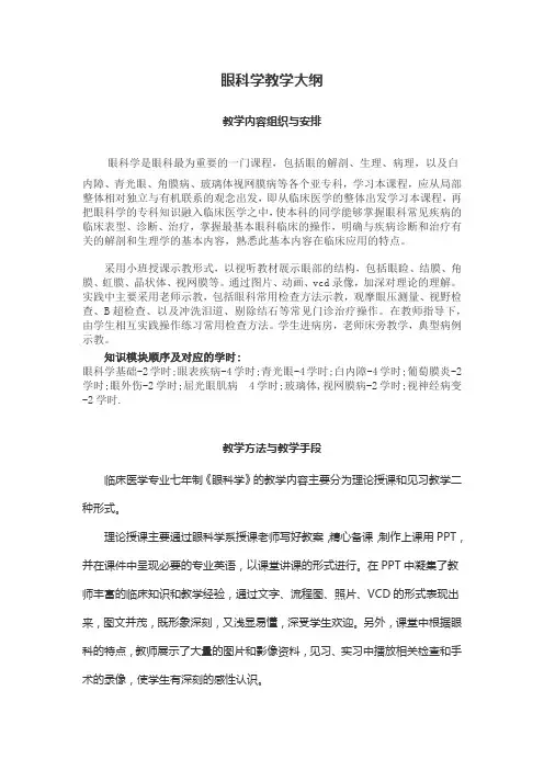 复旦眼科学教学大纲