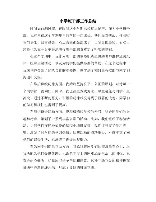 小学班干部工作总结