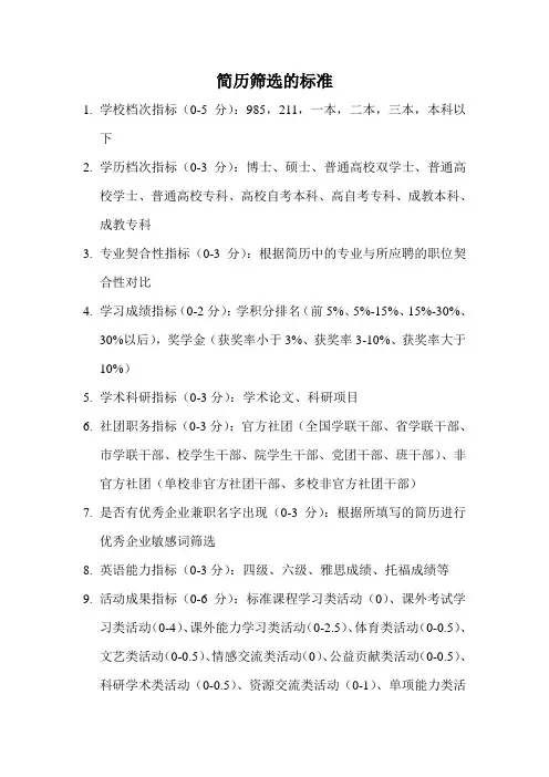 简历筛选标准(1)
