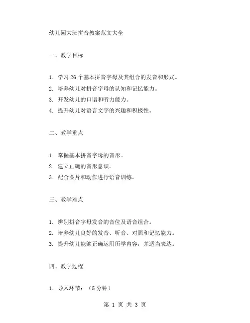 关于幼儿园大班拼音教案范文大全