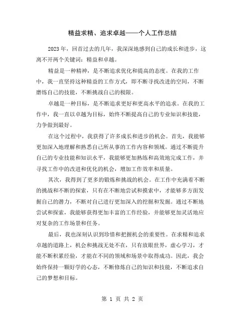 精益求精、追求卓越——个人工作总结