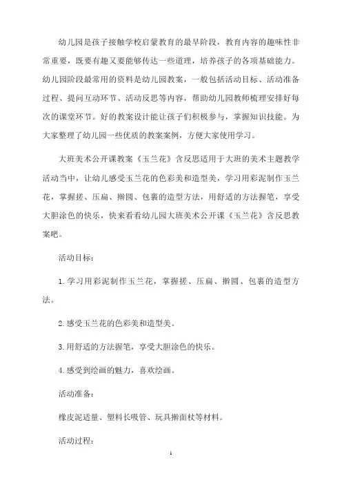 大班美术公开课教案《玉兰花》含反思