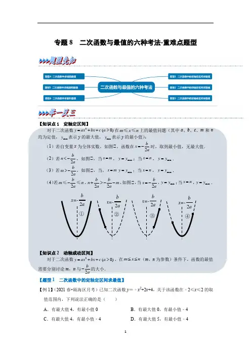 中考数学复习之二次函数常考66种题型专题8  二次函数与最值的六种考法(含答案及解析)