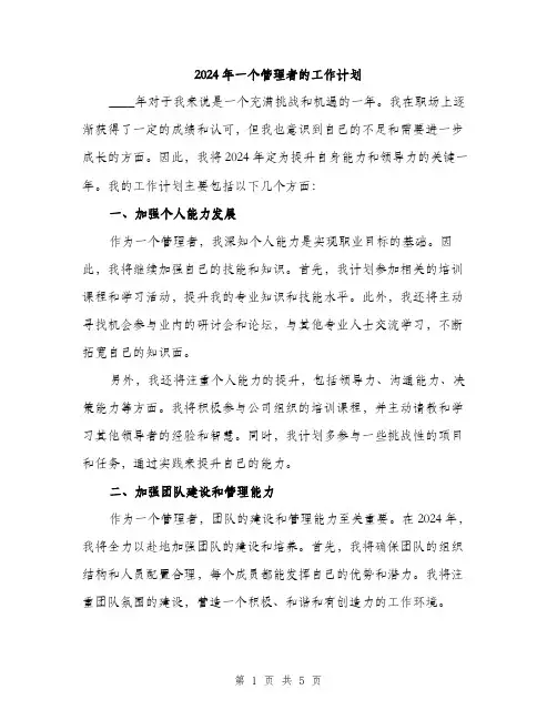 2024年一个管理者的工作计划(2篇)